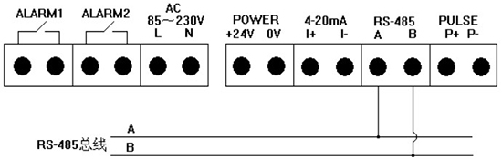 鍋爐用熱式質量流量計RS-485通訊接線圖