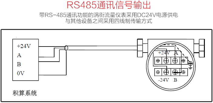 暖氣流量計RS485通訊信號輸出配線圖